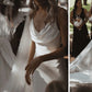 DREAM – robe de mariée sirène en crêpe, col bénitier, Simple, dos nu, drapée, en Satin, bretelles Spaghetti, élégante