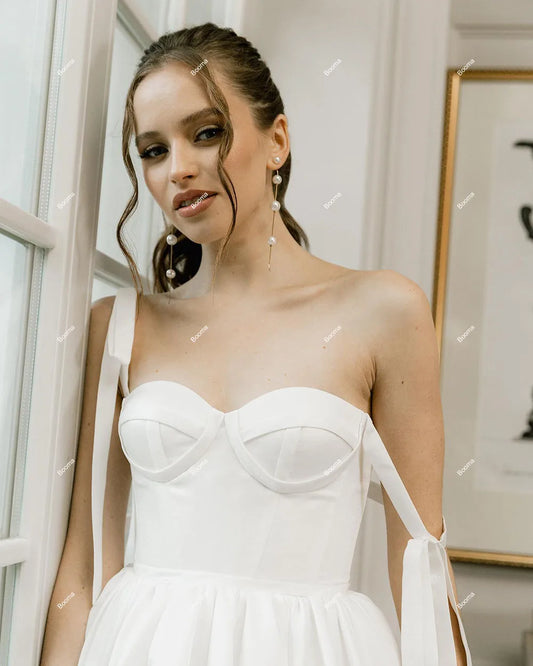 Pakaian Prom Mini A-Line Putih Kekasih Tali Pesta Perkahwinan Pendek Pakaian Pesta Pendek Gaun Koktel Up Koktail Untuk Wanita