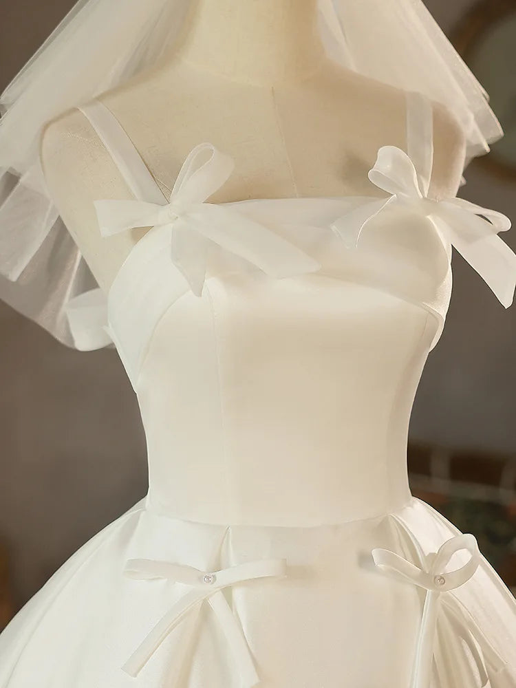 Abiti da sposa in raso bianco per la sposa Elegante coreano semplice papillagamera da ballo lunghi da ballo da sera da sera abito estivo Vestitidos