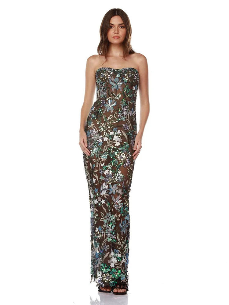 Celebrity Party Dresses For Women Summer Holiday Wear Sexy Sleeveless Embroidery Design Long Gowns AS PICTURE