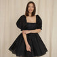 Black Prom Dresses Puffy Short Sleeves Ball Gowns Square Neck Formal Party Organza Evening Gowns