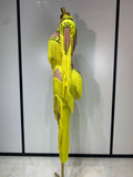 Yellow Tassel Stretch Bodycon Jumpsuit Nightclub Gogo Dance Clothing Dj Rave Outfit Nightclub Party Singer Performance Outfit