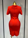 Women Sexy Short Sleeve Square Collar Bodycon Mini Bandage Dress Celebrity Red Carpet Dress Flower Luxury Birthday Outfit