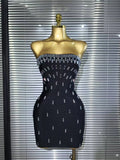 Black Color Women Sexy Strapless Shinning Crystal Bodycon Mini Bandage Dress Celebrate Nightclub Party Cocktail Outfit black