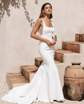 Simple Backless Mermaid Satin Wedding Dress Sleeveless Square Neck Robe de Mariée