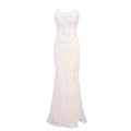 Pearls Embellished Mermaid Long Dres Spagetiee Straps Side Split Lace Appliques Sleeveless Party Evening Bridal Wedding Gown WHITE