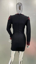 Red Diamonds Beading Sexy Hollow Out Black Mini Bandage Dress Luxury Woman Evening Party Dress Birthday Party Outfit