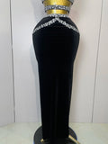 Women Sparkly Rhinestone Two-piece Set Sexy Velvet Singer Nightclub Outfit Celebrate Birthday Elegant Party Dresses