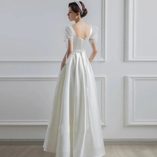 Abiti da sposa in raso bianco per la sposa formale elegante elegante piumino da sera abito estivo lungo abito estivo vesti formali