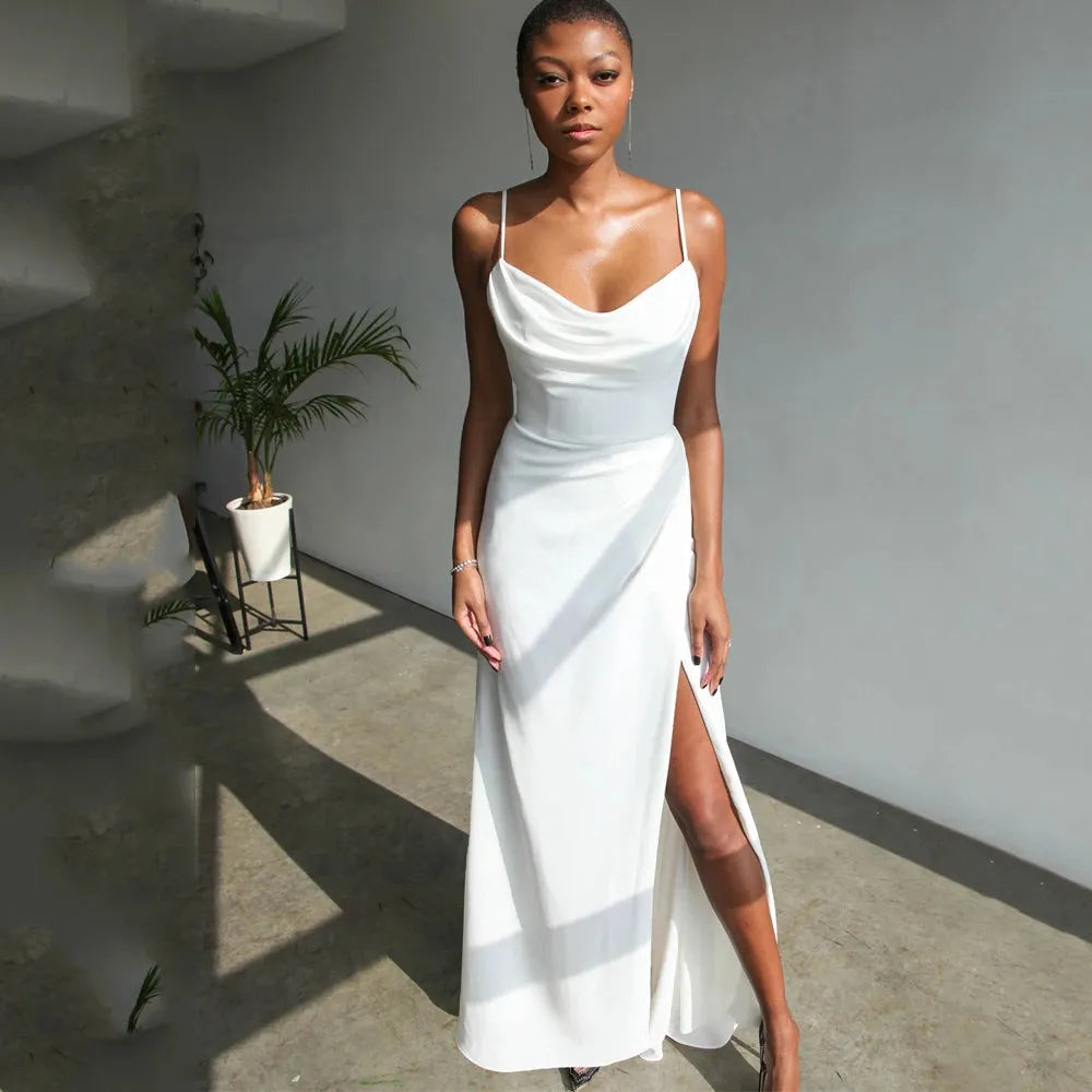 legant V-Neck Side Split Wedding Dresses Open Back Sleeveless Customize For Women Mermaid Bridal Gowns Satin Robe De Mariéé