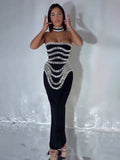 Black Strapless Long Dress Diamonds Embellished Bodycon Bandage Prom Celebrity Party Evening Gowns Dropshipping