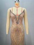 Luxury Diamond Champagne Sequins Sexy Straplerss Ankle Length Dress Woman Birthday Party Dress Celebrity Cocktail Party Vestido