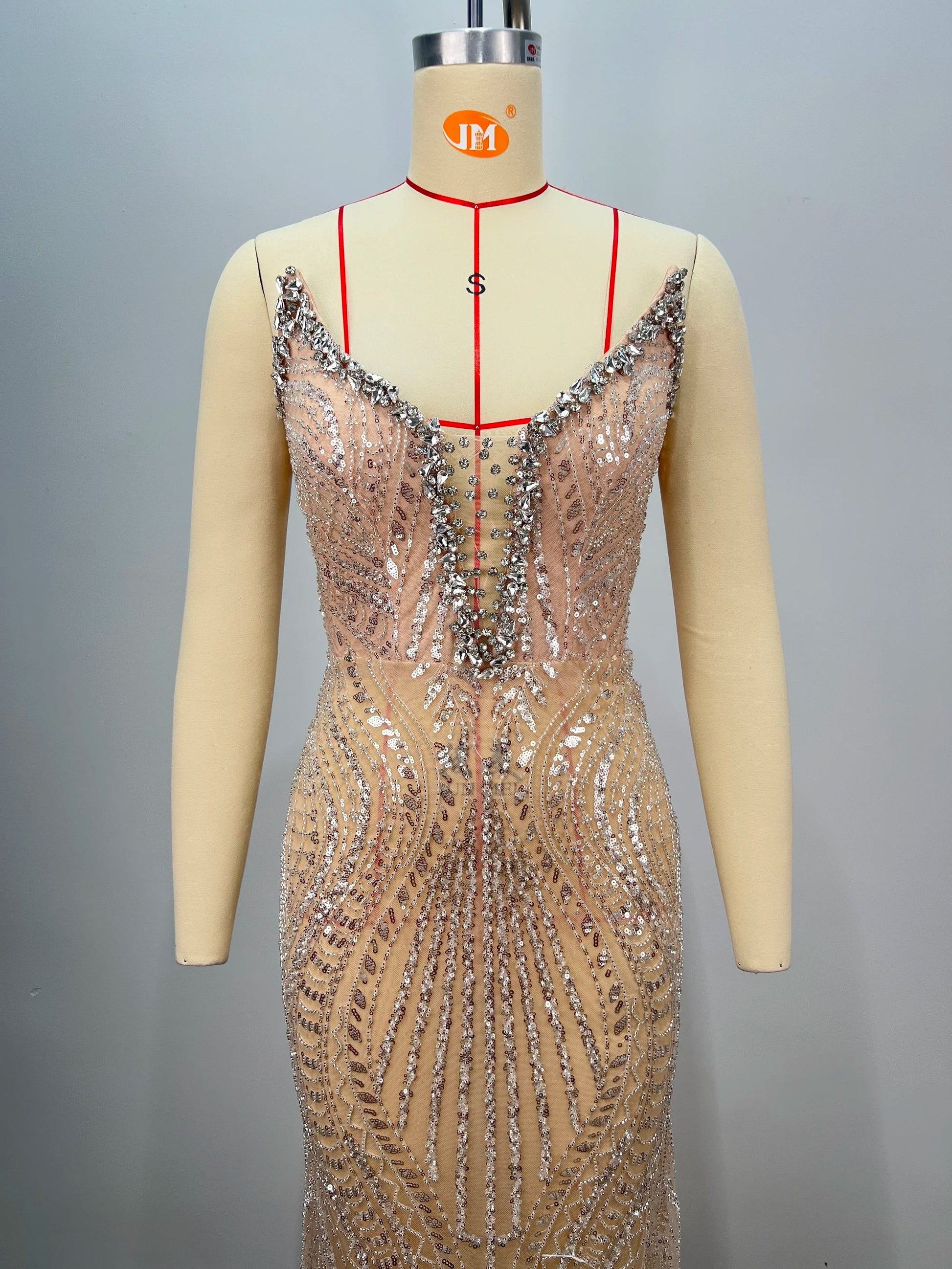 Luxury Diamond Champagne Sequins Sexy Straplerss Ankle Length Dress Woman Birthday Party Dress Celebrity Cocktail Party Vestido