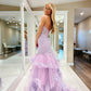 Lavender Lace Embroidery Tulle Mermaid Prom Dress Backless Curve Train Vestidos De Fiesta Heart Shape Neck Graduation Ball