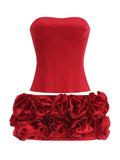 Sexy Women'S Floral Mini Skirt Set Strapless Sleeveless Fishbone Backless Drawstring Vest+Mini Skirt Two-Piece Set