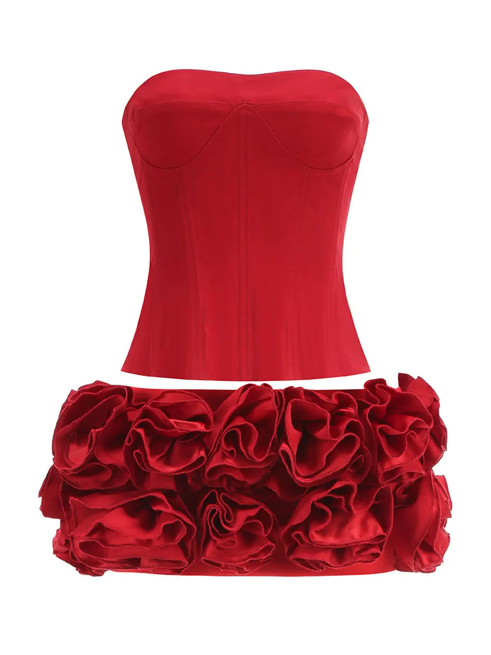 Sexy Women'S Floral Mini Skirt Set Strapless Sleeveless Fishbone Backless Drawstring Vest+Mini Skirt Two-Piece Set