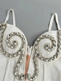Luxurious White Strappy Sleeveless Dress with Crystal Details for Galas Evening Wedding Gown