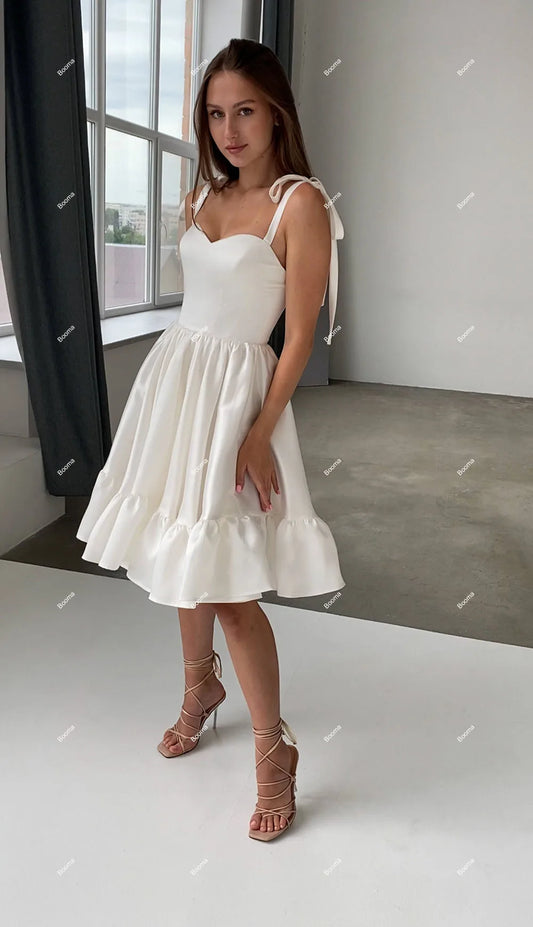 Short A-Line Prom Dresses Sweetheart Sleeveless Wedding Party Dress for Women Knee Length Ruched Homecoming Dresses