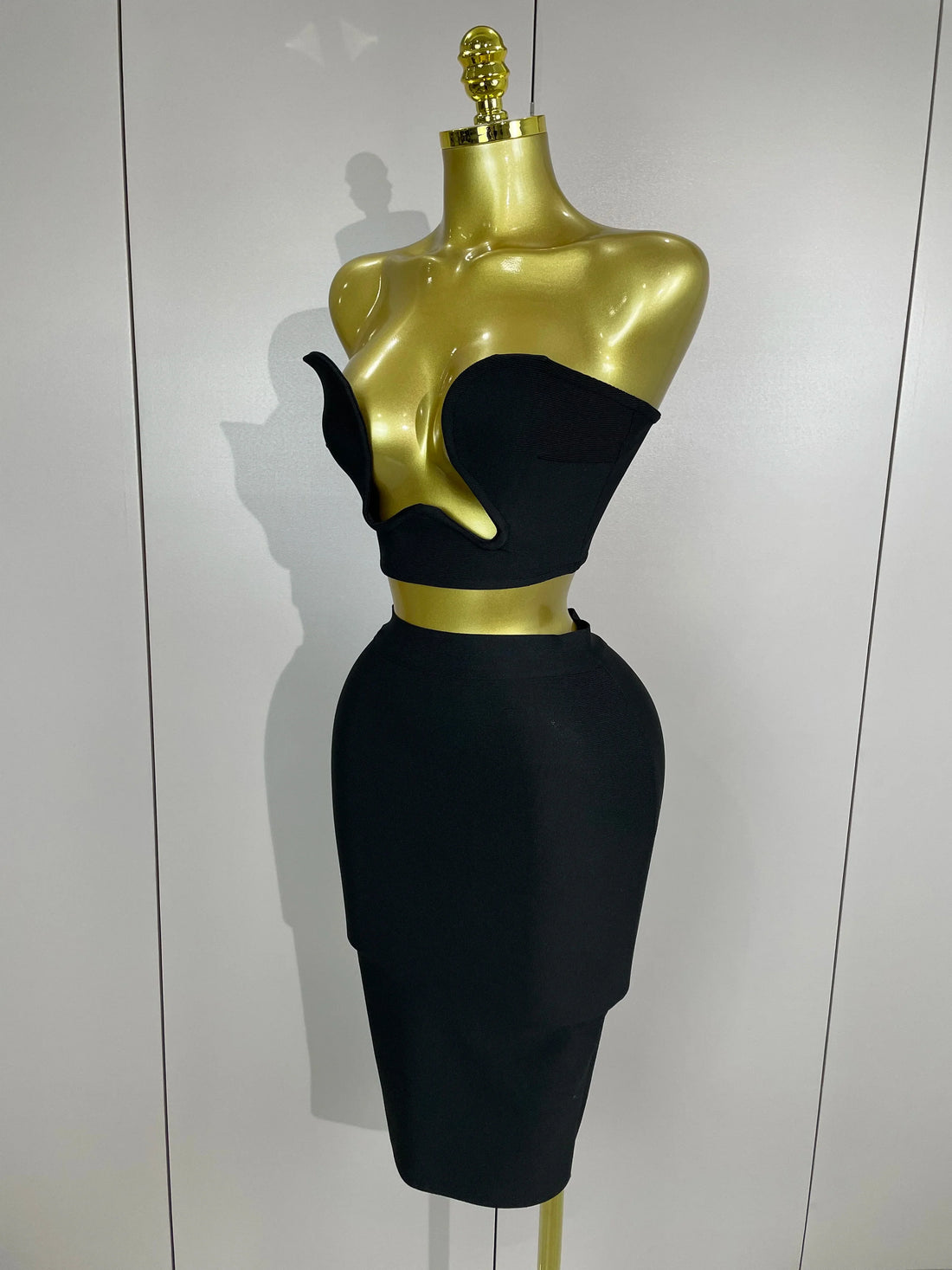 Women Sexy Strapless Backless Black Bandage Two Piece Suit Celebrity Designer Fashion Birthday Gown Evening Prom Costume black