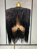 Rhinestones Tassels Mini Dress Suit Luxury Women Sexy See Through Mesh Party Club Dresses Performance Stage Outfit