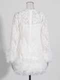 Sexy Women's Black Lace Mini Dresses O-neck Long Sleeve Bodycon Stacked Mesh Design Dress Cocktail Evening Party Vestidos