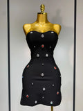 Women Sexy Strapless Colorful Crystal Bodycon Mini Bandage Dress Spring Elegant Party Celebrate Birthday Outfit black