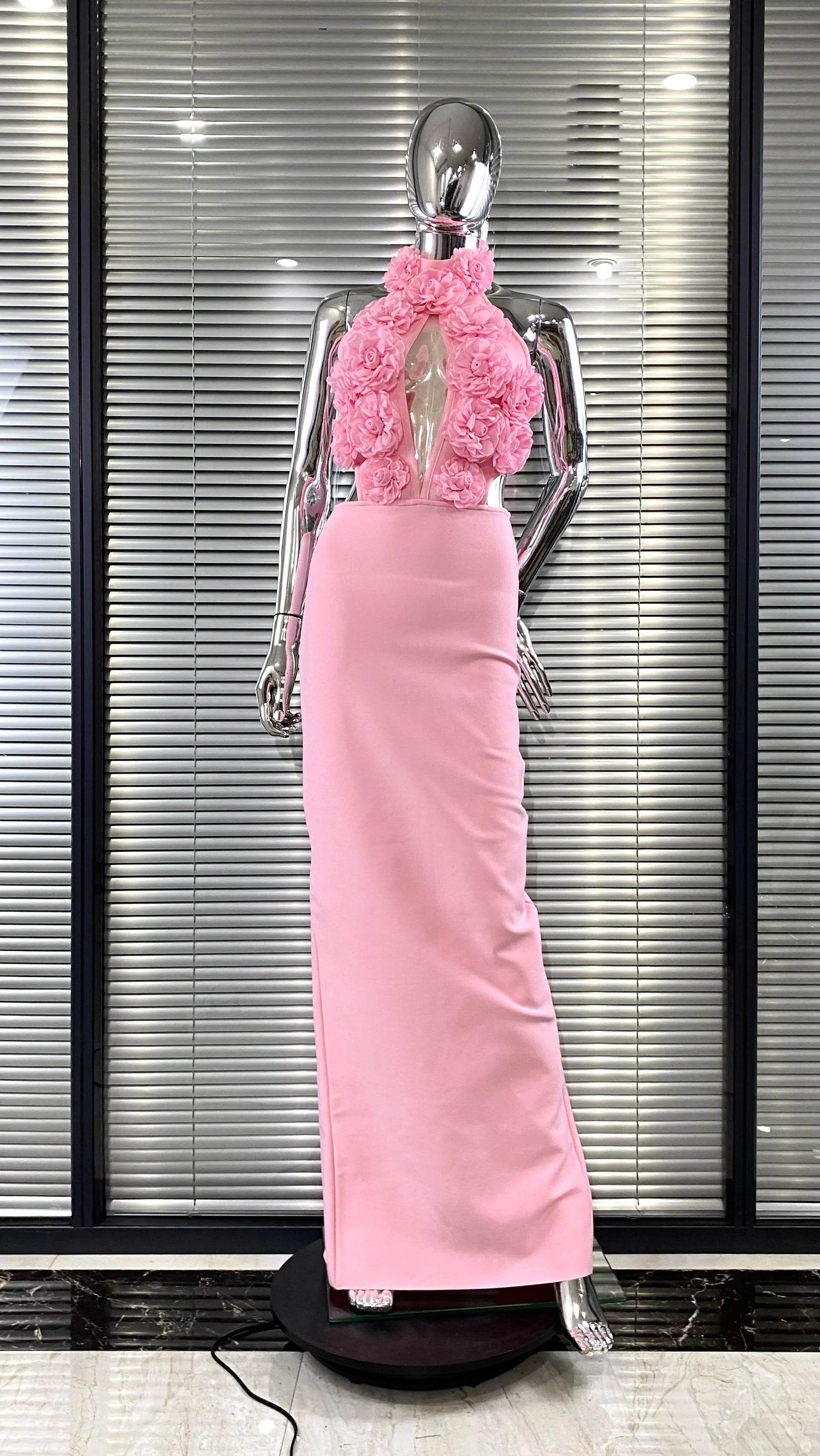 Summer Sexy Halter Sleeveless Package Hips Ankle Lenght Bandage Dress Graceful Woman Party Dress Cocktail Party Vestido Pink