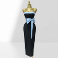 Graceful Bow Sleeveless Strapless Sheath Black Bandage Ankle Lengh Dress Woman Party Vestido Celebrity Cocktail Outfit
