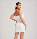 Luxury Feather Sequins Beading White Strapless Mini Dress Celebrity Birthday Party Evening Dress Wedding Party outfit