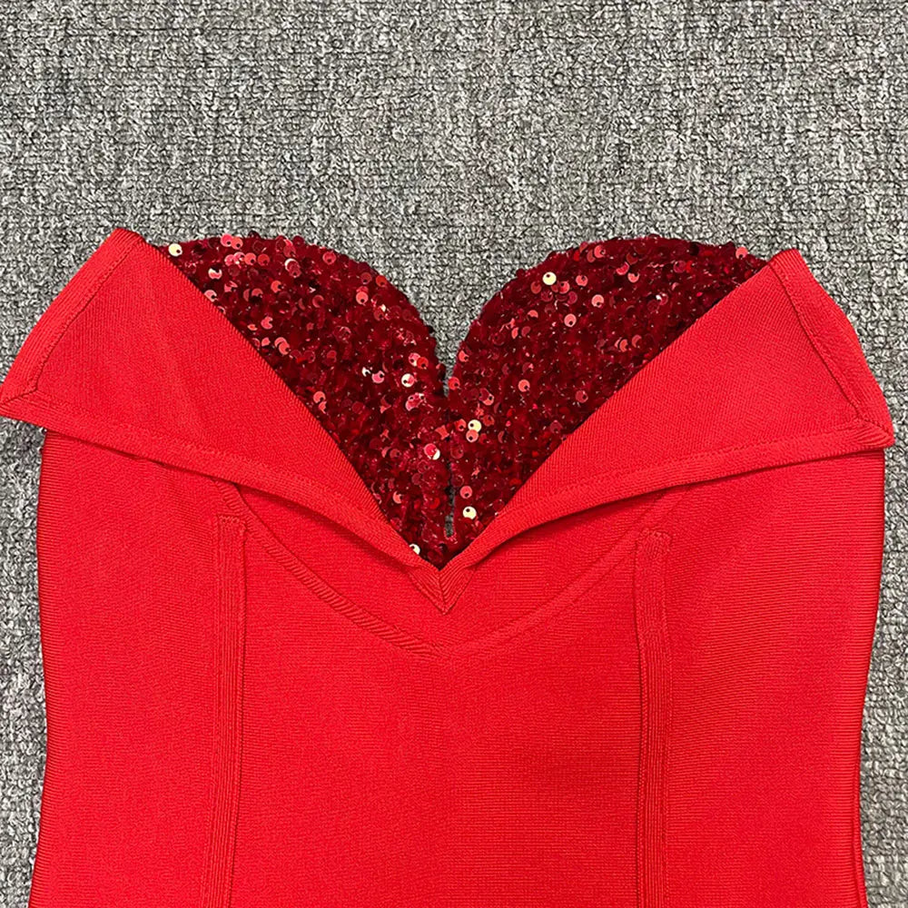 Sexy Women'S Light Luxury Sequin Rhinestone Tassel Design Bandage Dress Strapless Sleeveless Bodycon Backless Midi Dresses