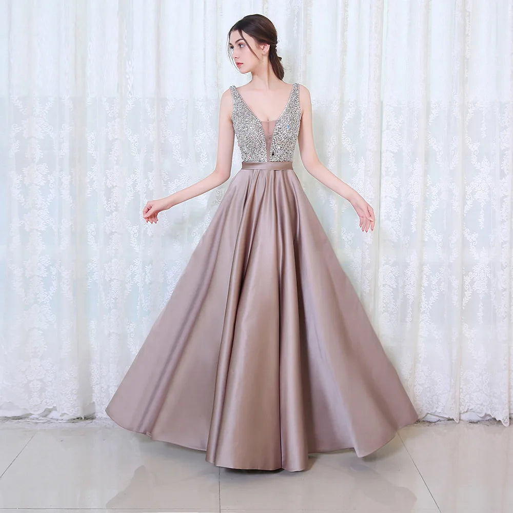 Berlian Mewah Malam Perkahwinan Tetamu Pesta Pesta Lama Untuk Wanita Musim Panas Sexy Deep V Neck Bridesmaid Birthday Max Dress