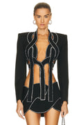 Special Design Suit Woman Set Shining Diamonds Crop Jacket And Mini Dress 2 Pieces Stylish Evening Party Outfit