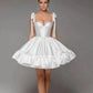 Weißes Hochzeitskleid Spaghetti-Träger Bogenbraut Kleid Kurz eine Linie Heiratskleid Schnürung Back Party Kleid Vestido de noiva