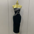 Sexy Strapless Diamond Lines Bodycon Bandage Long Dress Women Celebrity Red Carpet Elegant Evening Birthday Party Dresses