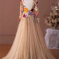 Flower Appliques Prom Dresses High Neck Tulle A-line فساتين السهرة Elegant Long Sleeves Floor-Length vestidos verano moda