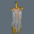 Sparkly Women White Tassel Leotard Sexy Pearls Sequins Fringes Bodysuit Club Performance Wear Party Stage Dance Costumes Shuye Silver One Size