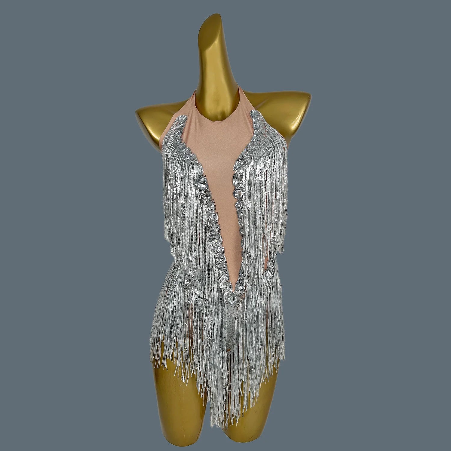 Sparkly Women White Tassel Leotard Sexy Pearls Sequins Fringes Bodysuit Club Performance Wear Party Stage Dance Costumes Shuye Silver One Size