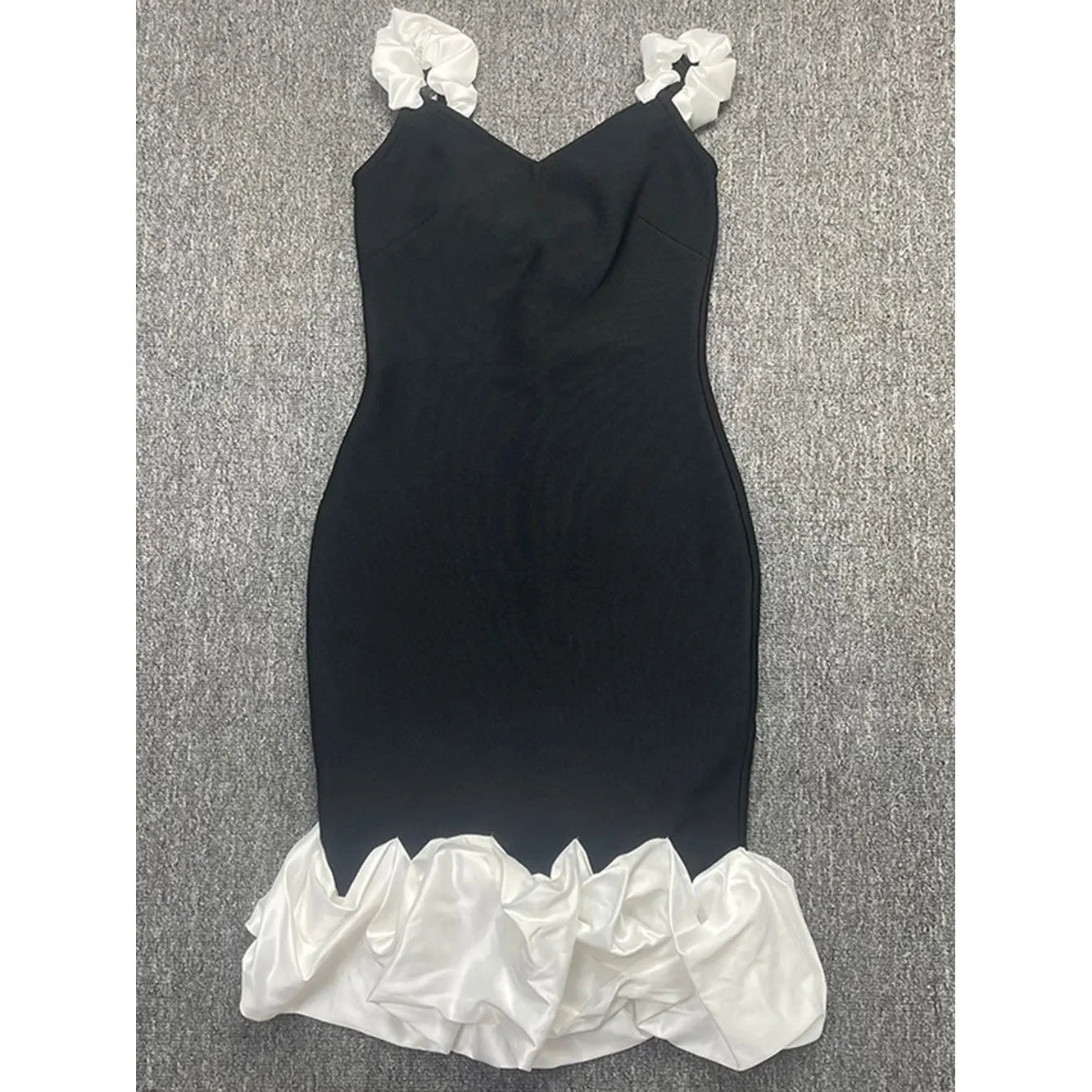 Sexy Women'S Patchwork Draped Design Bandage Dress Spaghetti Strap Sleeveless Bodycon Backless Midi Dress Party Vestidos black