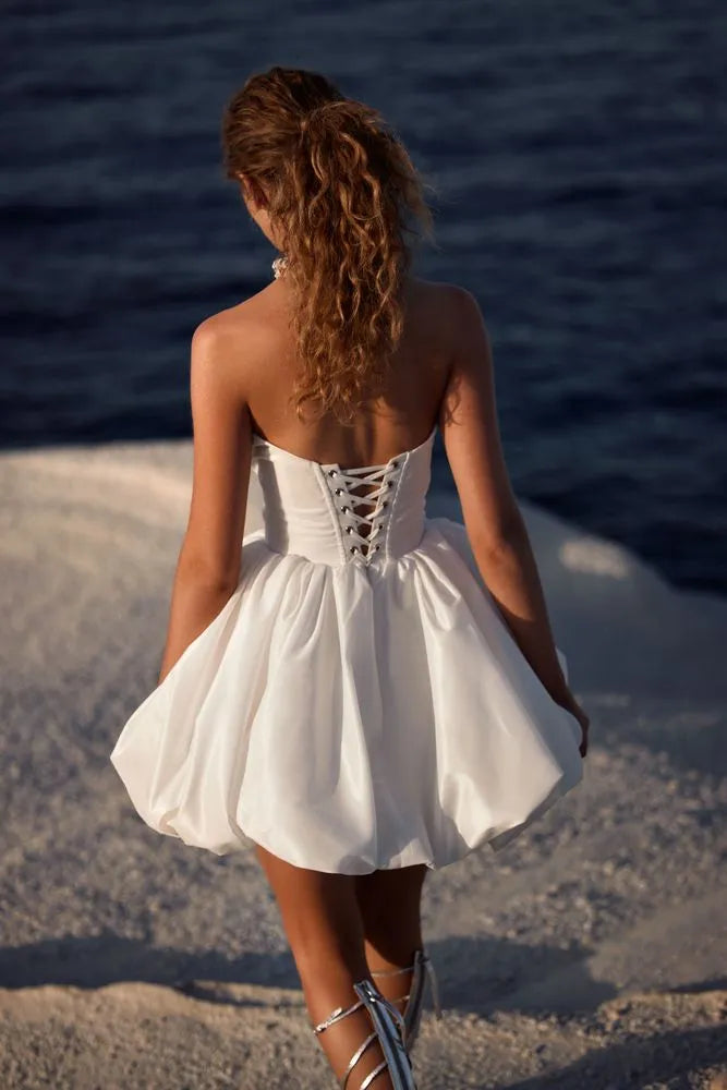 Simple Elegant Short Wedding Dresses Strapless Ball Gowns Mermaid Brides Evening Dresses for Women Party Cocktail Gowns Ivory