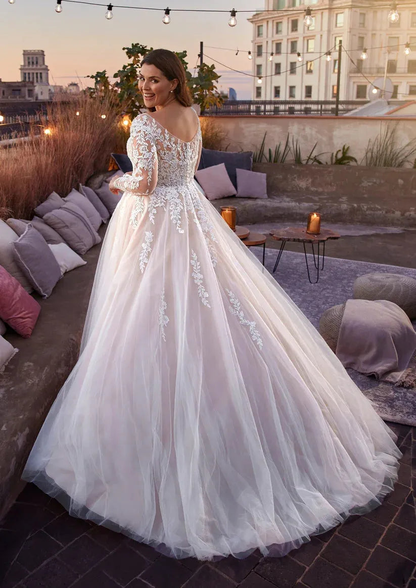 Vestidos de novia color champán ligeros de talla grande, manga