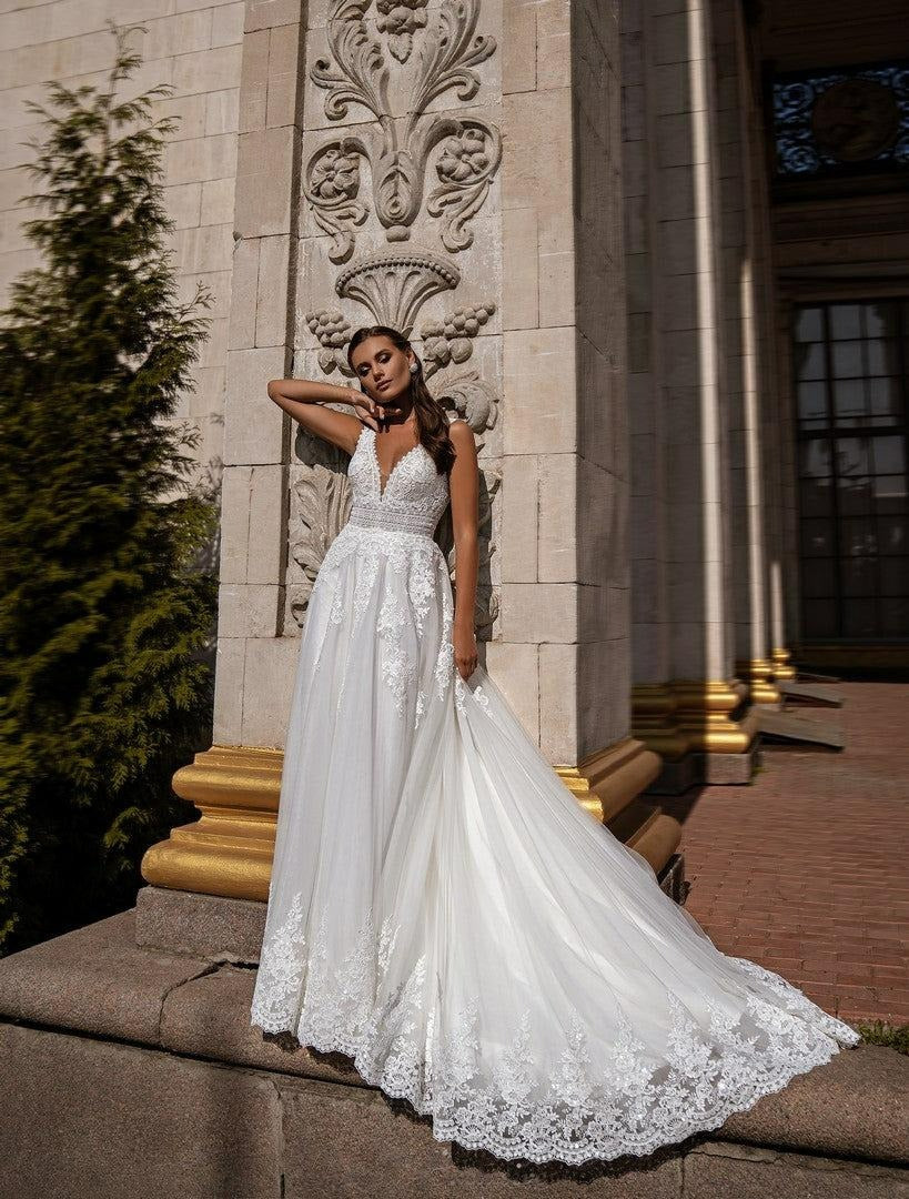 Vestidos de novia blancos de talla grande para novia, vestidos de novia bohemios de corte a, vestidos de novia sin mangas de encaje hechos a medida 