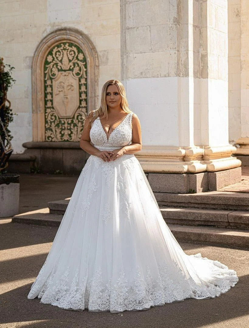 Vestidos de novia blancos de talla grande para novia, vestidos de novia bohemios de corte a, vestidos de novia sin mangas de encaje hechos a medida 