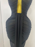 Sexy Sleeveless O-Neck Bodycon Mesh Long Dress Women Hollow Out Celebrate Fashion Show Celebrity Evening Party Club Dress