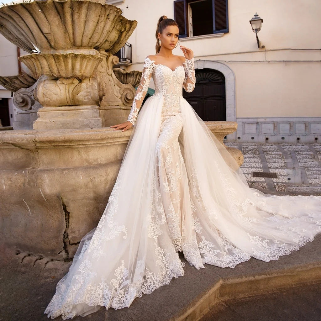 Vestido de novia de lujo con encaje bordado blanco, vestido de novia elegante sin tirantes con cuentas, vestido largo de fiesta de noche