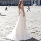 Boho Lace Chiffon V-Neck Wedding Dresses Backless Beach Bride Dress Cap Sleeve Sweep Train Bohemian Robe De Mariee A Line