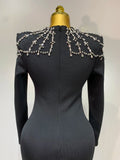 Luxury Birthday Dresses Diamond Tight Long Sleeve Square Neck Long Bandage Dress Women Wedding Evening Formal Gowns