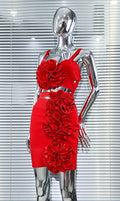 Red Color Women Sleeveless Sexy Strap Florals Bodycon Mini Bandage Dress Nightclub Party Celebrate Outfit Vestido