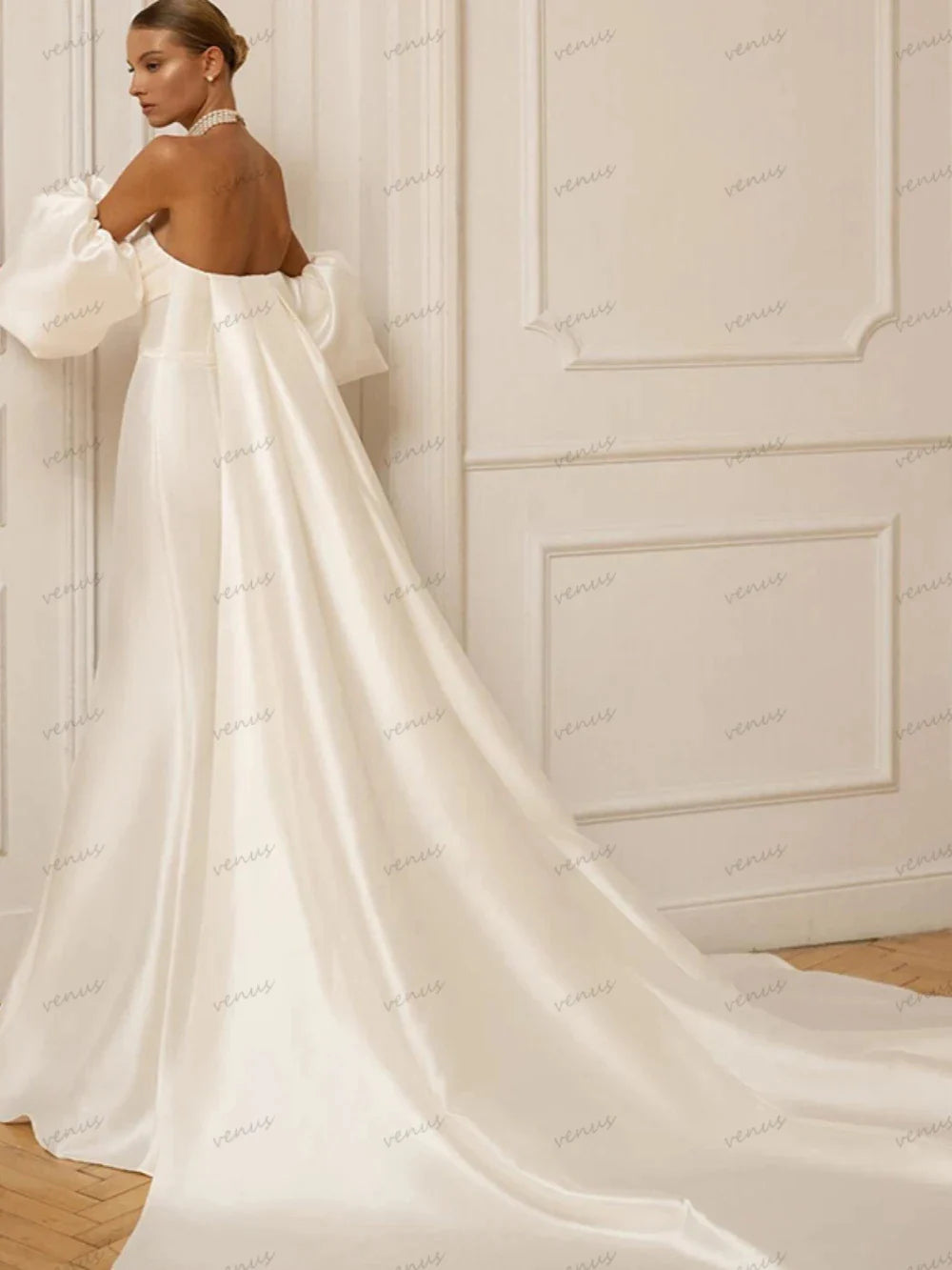Gaun pengantin sederhana yang elegan satin selubung putri duyung gaun pengantin seksi strapless lengan jubah tanpa lengan vestidos de novia