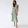 Listing Elegant Striped Knit Dress Women O-neck Sleeveless A-line Dresses Club Evening Party Midi Vestido