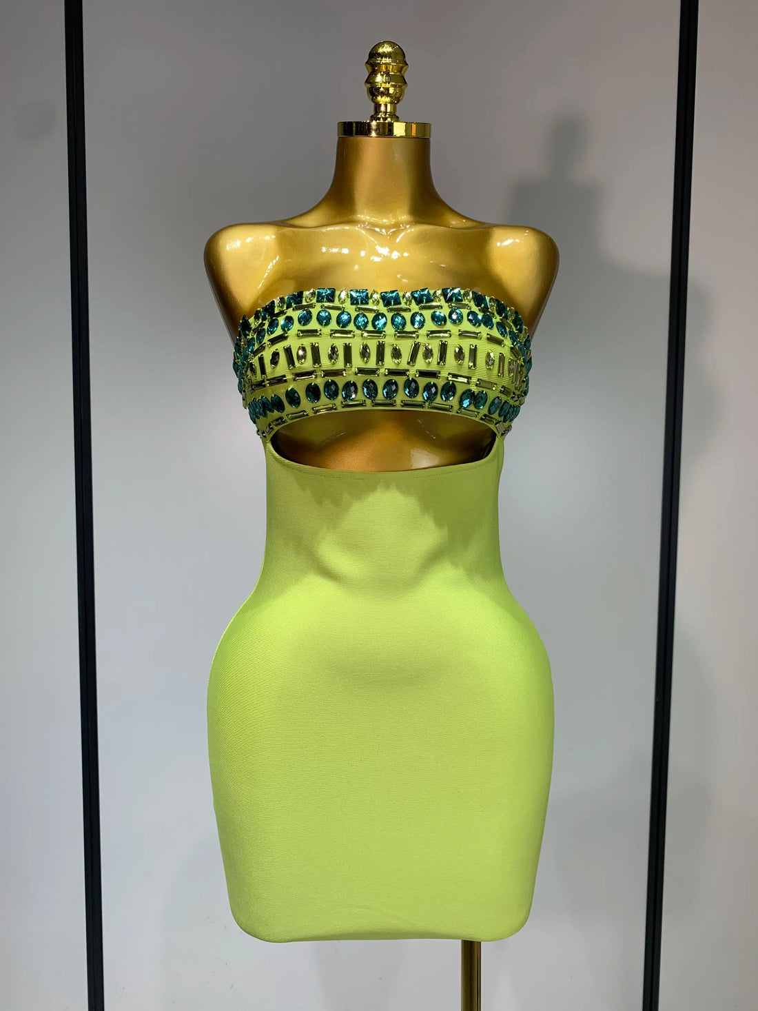 Women Celebrity Luxury Sexy Strapless Sparkly Diamond Cut Out Bodycon Bandage Dress Elegant Evening Club Party Birthday Outfit Light Green